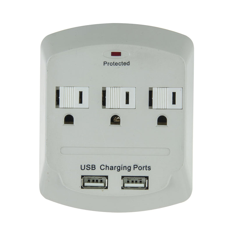 Three Outlet Surge Protector, 2 to 3 Outlet Converter with USB Ports - UL Listed (12 Pack)