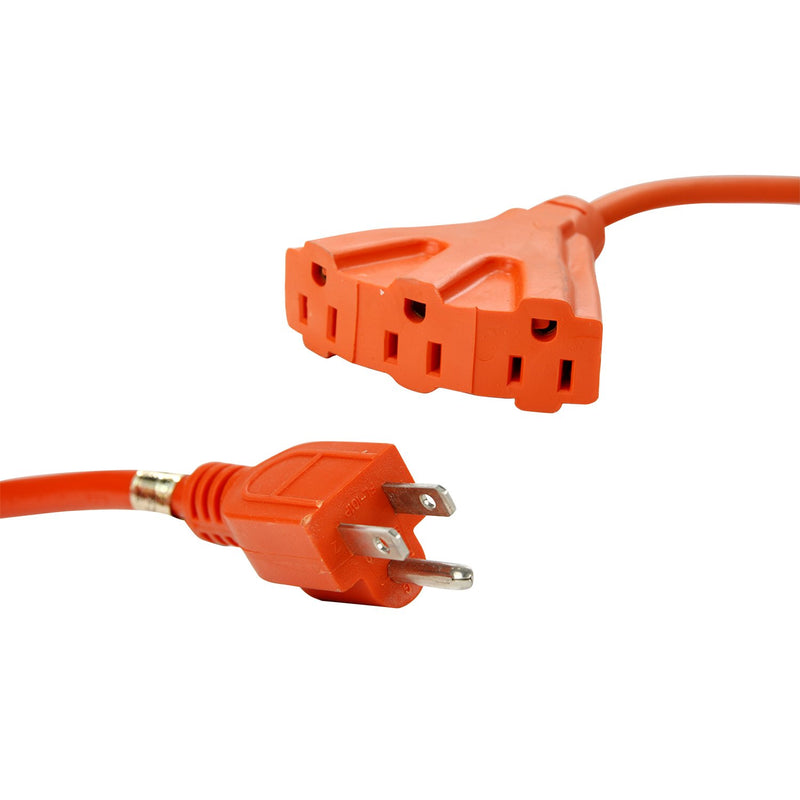 25-Foot Heavy Duty Three Prong, Three Outlet Extension Cord, 16/3 Gauge, 13 Amp, Orange (12 Pack)