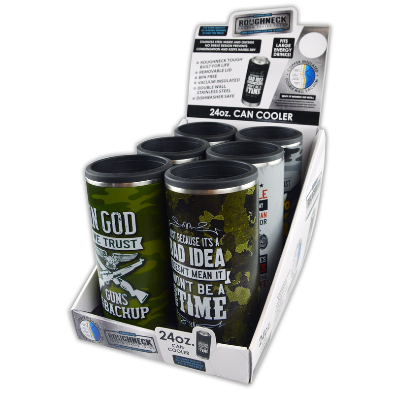 ITEM NUMBER 022273 METAL SLIM 24OZ CAN COOLER 6 PIECES PER DISPLAY