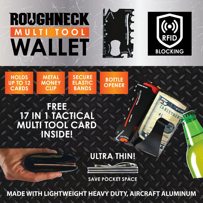 ITEM NUMBER 022875 ROUGHNECK METAL WALLET MULTI TOOL 6 PIECES PER DISPLAY