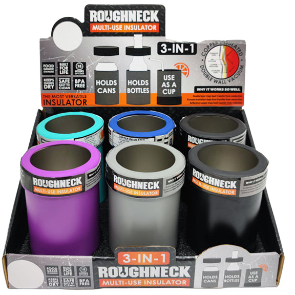 ITEM NUMBER 023120 ROUGHNECK METAL MULTI-USE CAN COOLER 6 PIECES PER DISPLAY