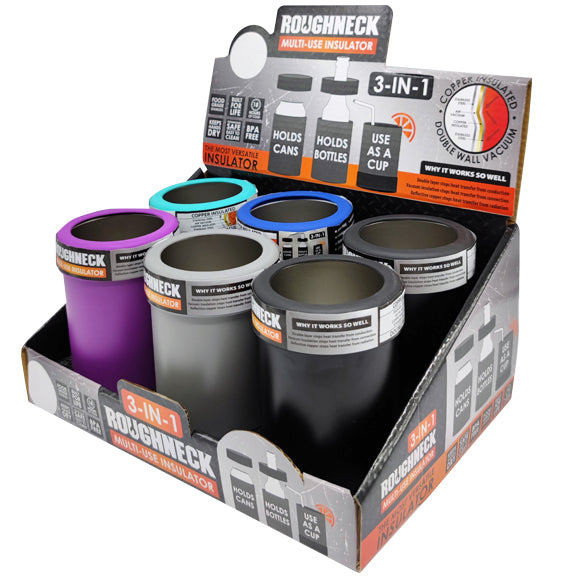 ITEM NUMBER 023120 ROUGHNECK METAL MULTI-USE CAN COOLER 6 PIECES PER DISPLAY