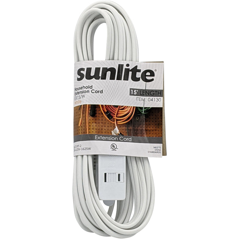 15-Foot Household Extension Cord, Three 2-Prong Polarized Sockets, Tamper Guards, Indoor Use, For Small Appliances, White - UL Listed (12 Pack)