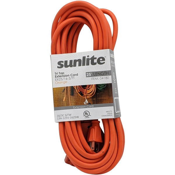 25-Foot Heavy Duty Three Prong, Three Outlet Extension Cord, 16/3 Gauge, 13 Amp, Orange (12 Pack)