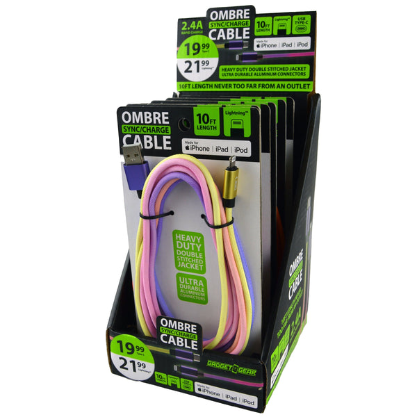 ITEM NUMBER 088355 10FT COLOR FADE OMBRÃ‰ CABLE VARIETY 6 PIECES PER DISPLAY