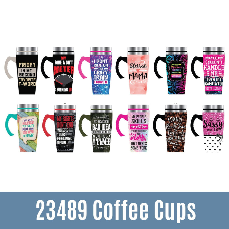 ITEM NUMBER 088415 PRINTED COFFEE MUGS FLOOR DISPLAY 24 PIECES PER DISPLAY