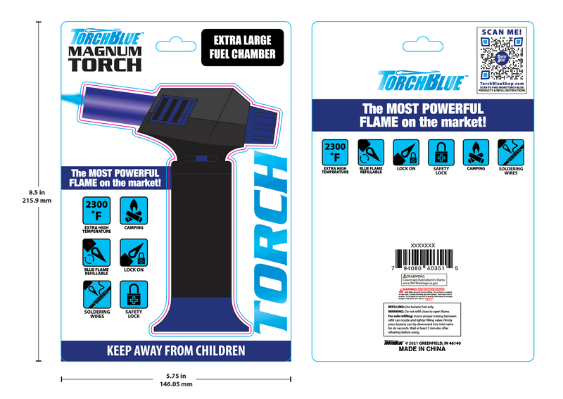 ITEM NUMBER 040351 TORCH BLUE MAGNUM XXL BLISTER 6 PIECES PER PACK